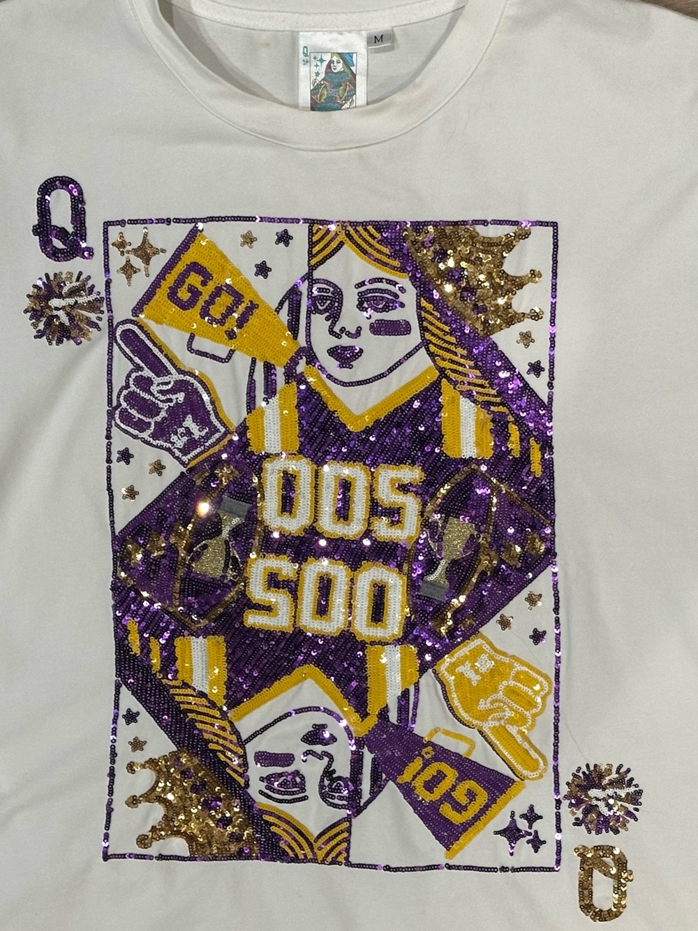 Limited Edition LSU Alumni x Queen of Sparkles Sequin Playing Card Tee. Size M
